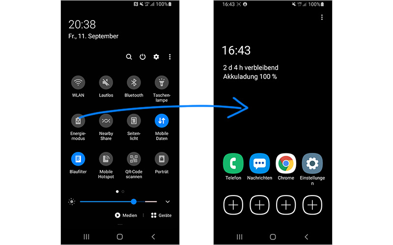 Android Handy Screenshot vom Einschalten des Stromsparmodus Akku schonen: So aktivierst Du den Energiesparmodus bei Android Smartphones