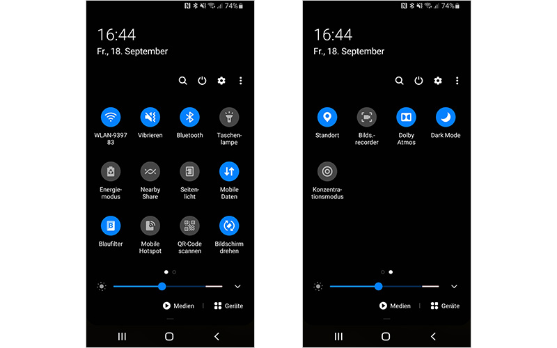 Android Smartphone Bildschirm-Screenshot über die Schnellzugriffsoberfläche und die verfügbaren Zusatzfunktionen Zusatzfunktionen Deines Handys benötigen viel Akku