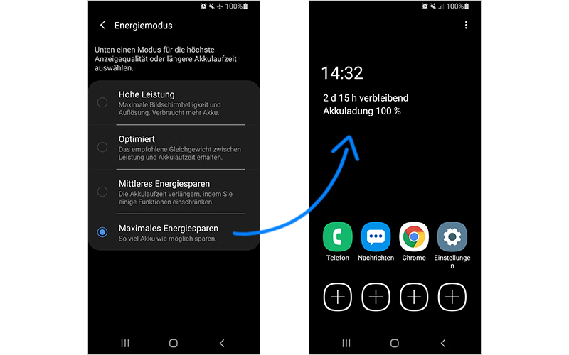 Android Smartphone Screenshot vom Ultra-Energiesparmodus Handy Akku sparen – Tipps: Ultra-Energie-Sparmodus aktivieren für eine maximale Akkulaufzeit!