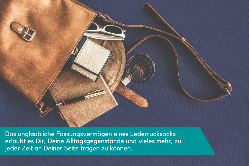 Inhalte eines Lederrucksacks Lederrucksäcke haben ein unglaubliches Fassungsvermögen, dass keiner Deiner Gegenstände zu Hause bleiben muss