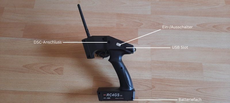 Spezifikationen des RC4GS-V3- Senders.