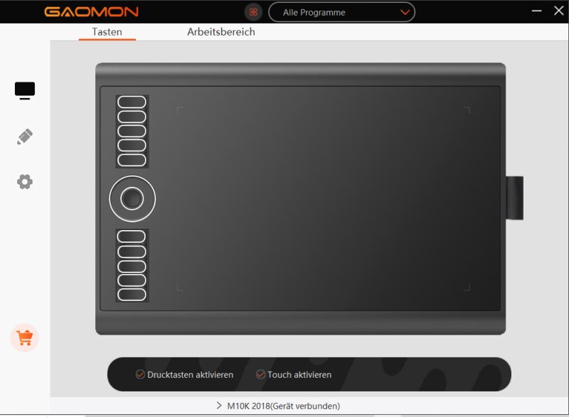 Screenshort der Software: Tablett Screenshot der Software des "M10K" Tabletts
